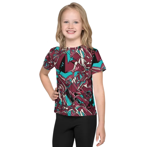 Magenta Fracture on a Kids Crew Neck T-Shirt