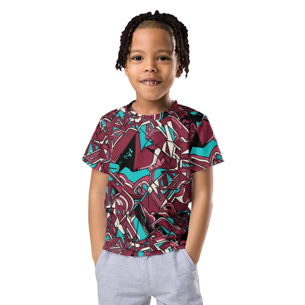 Magenta Fracture on Kids Crew Neck T-Shirt — Front
