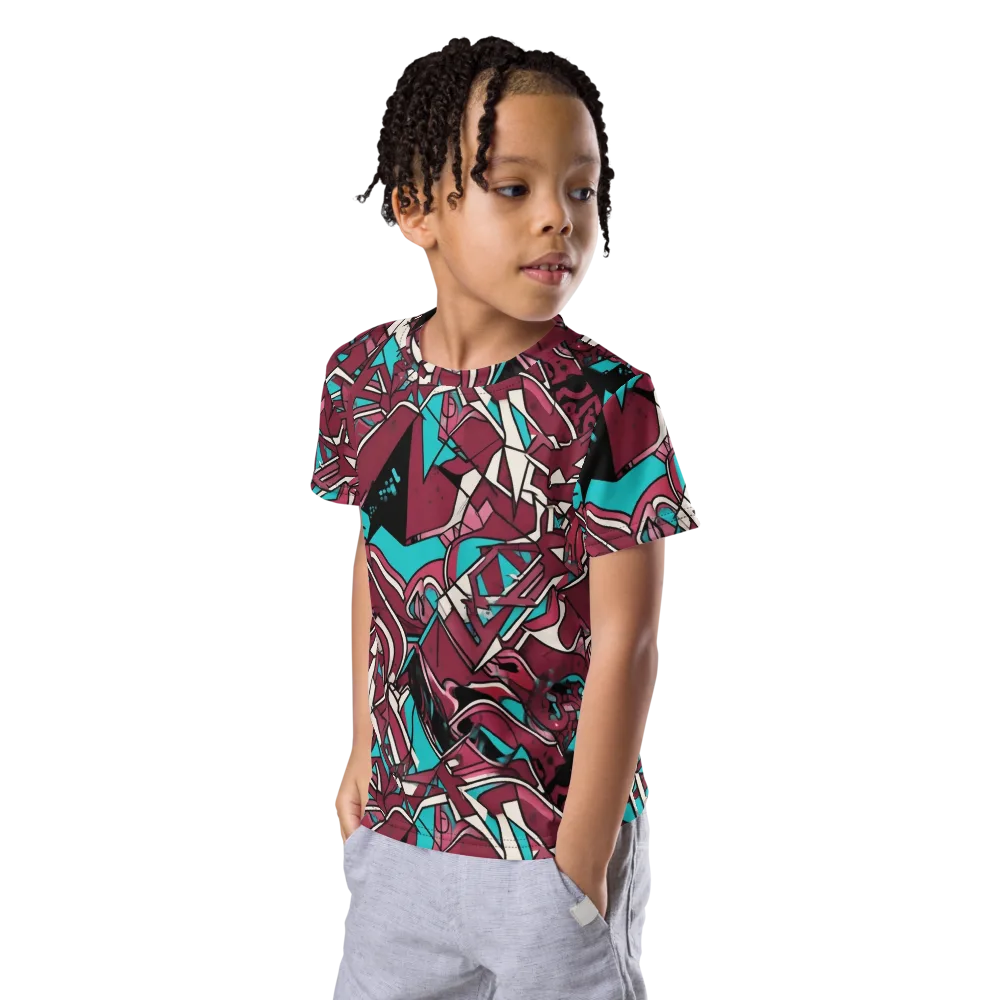 Magenta Fracture on Kids Crew Neck T-Shirt — Left Front
