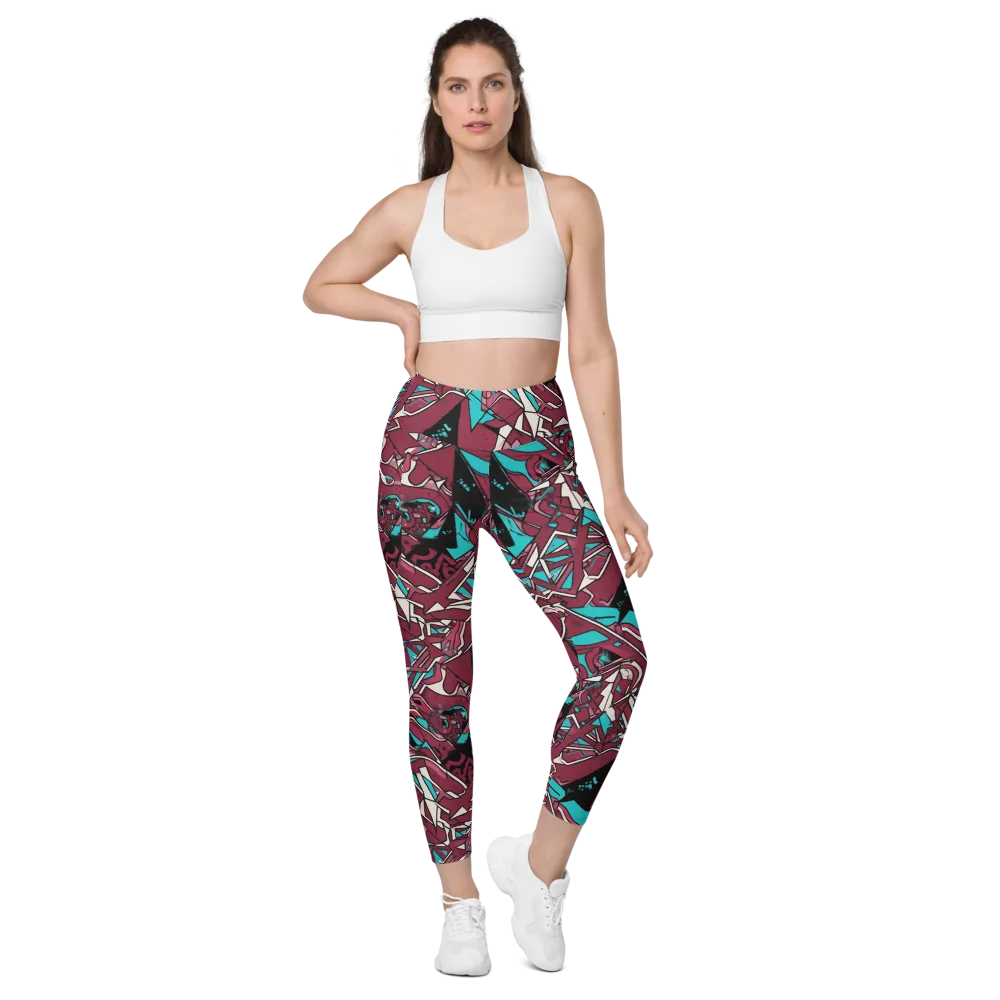 Magenta Fracture on Leggings with Pockets — Front