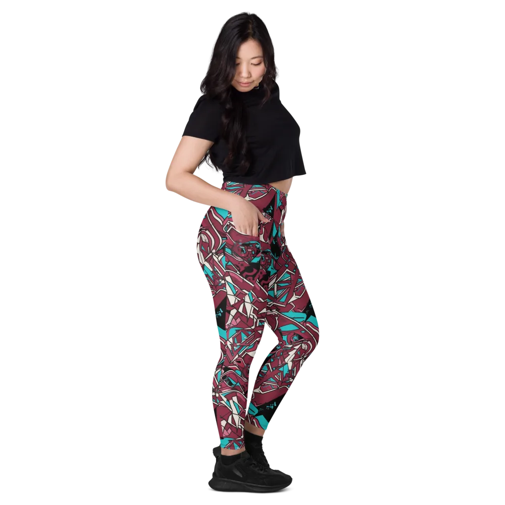 Magenta Fracture on Leggings with Pockets — Right