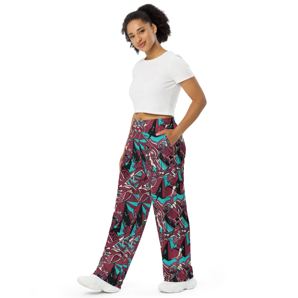 Magenta Fracture on Wide-Leg Pants — Left Front