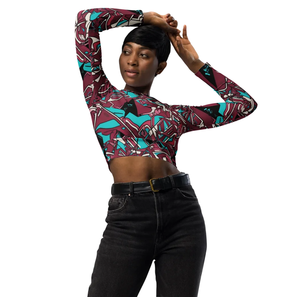 Magenta Fracture on Long Sleeve Crop Top — Front