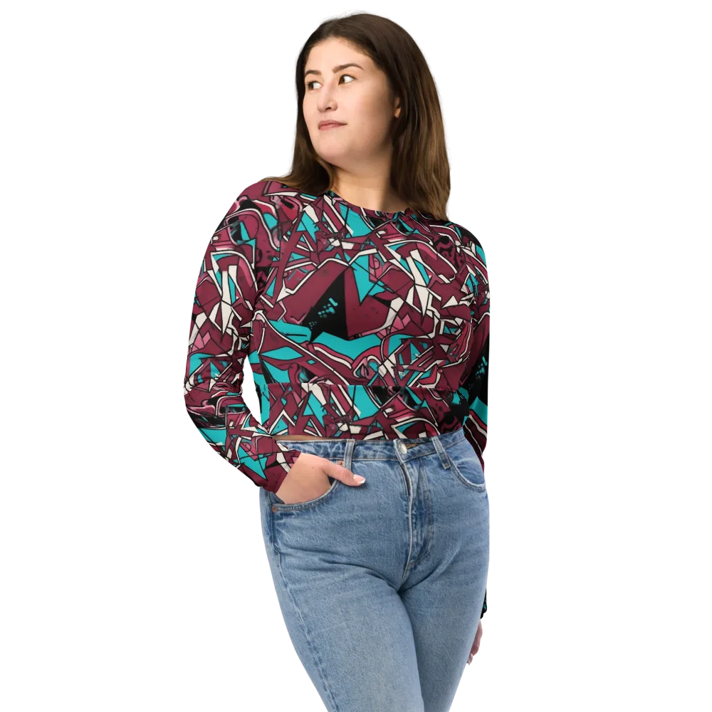 Magenta Fracture on Long Sleeve Crop Top — Front