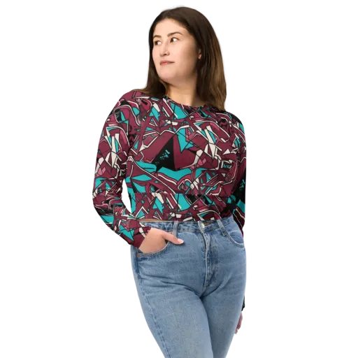 Magenta Fracture on a Long Sleeve Crop Top