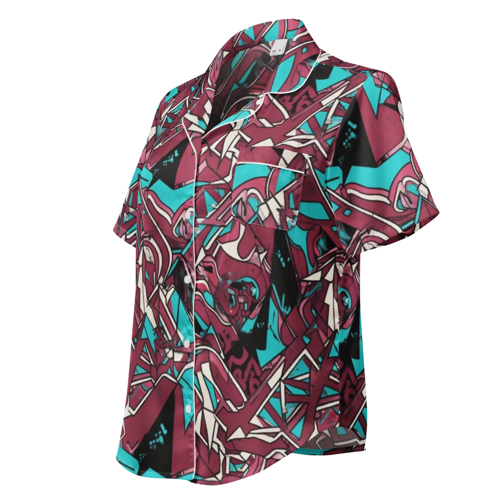 Magenta Fracture on Women's Short Sleeve Pajama Top — Left Front