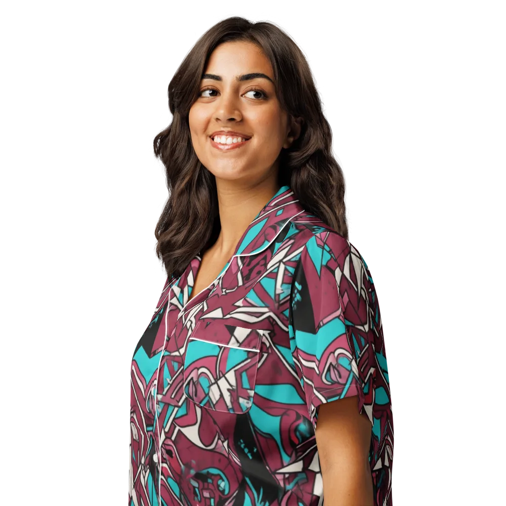 Magenta Fracture on Women's Short Sleeve Pajama Top — Left Front