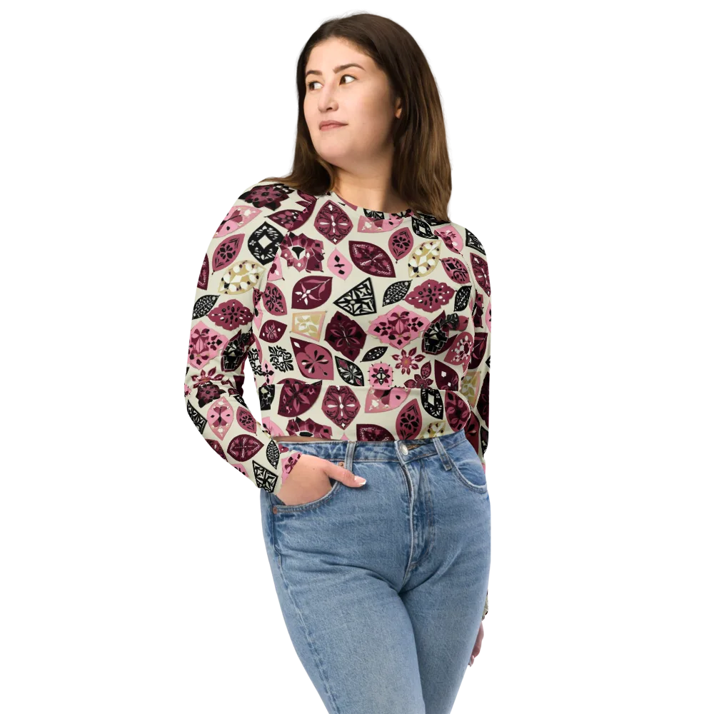 Petal Mosaic on Long Sleeve Crop Top — Front
