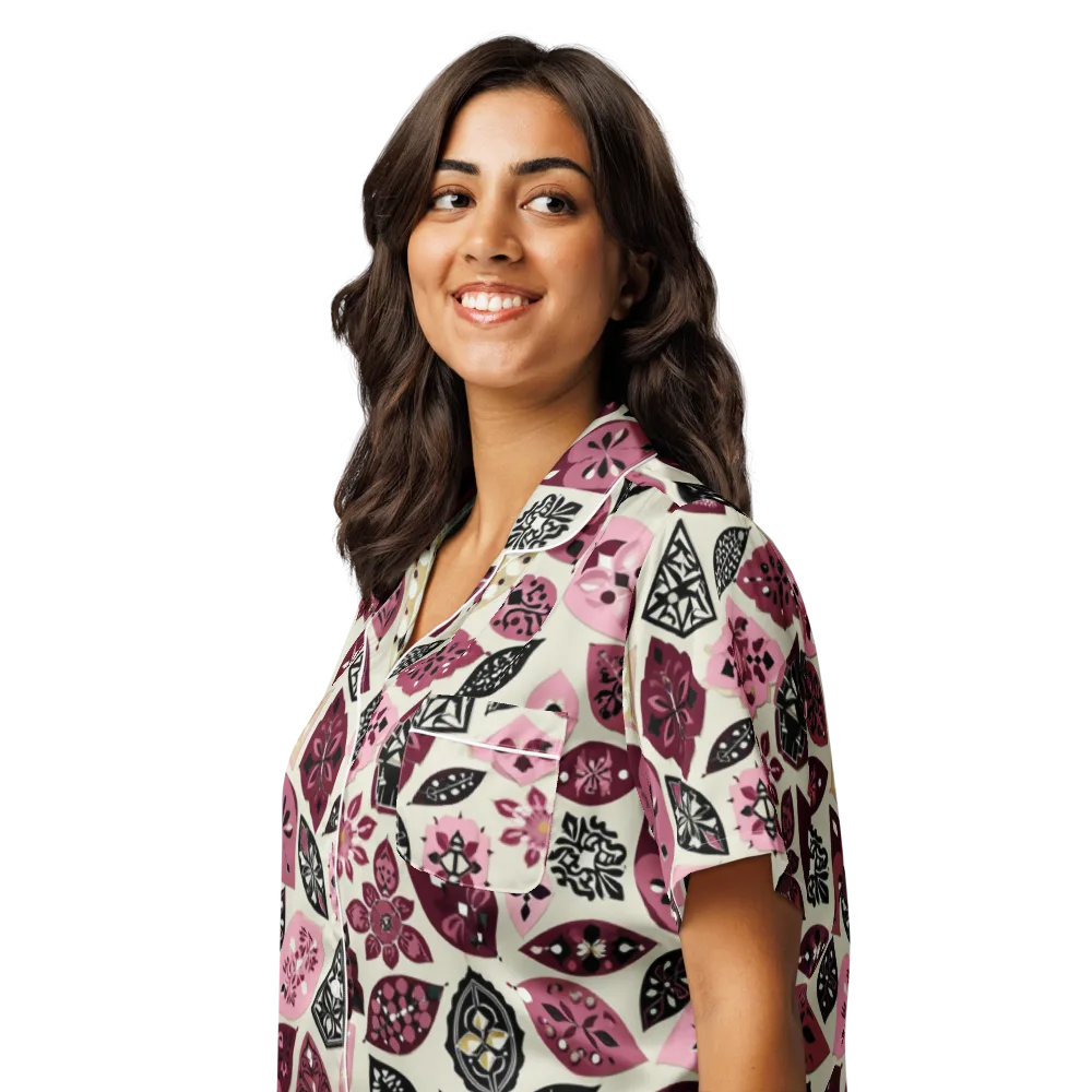 Petal Mosaic on Women's Short Sleeve Pajama Top — Left Front