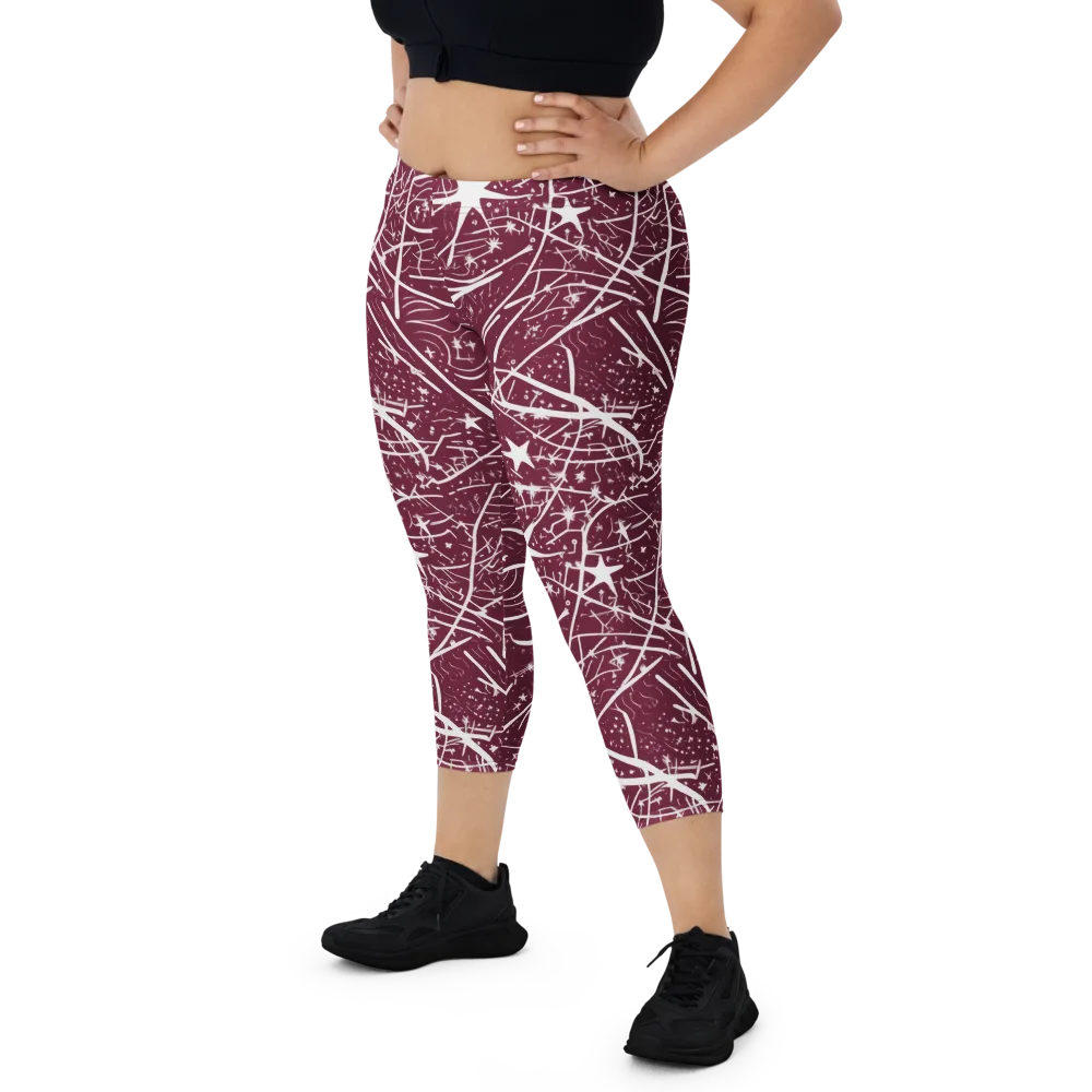 Burgundy Starfield on Capri Leggings — Front