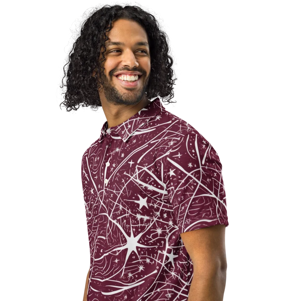 Burgundy Starfield on Men's Slim Fit Polo Shirt — Left Front