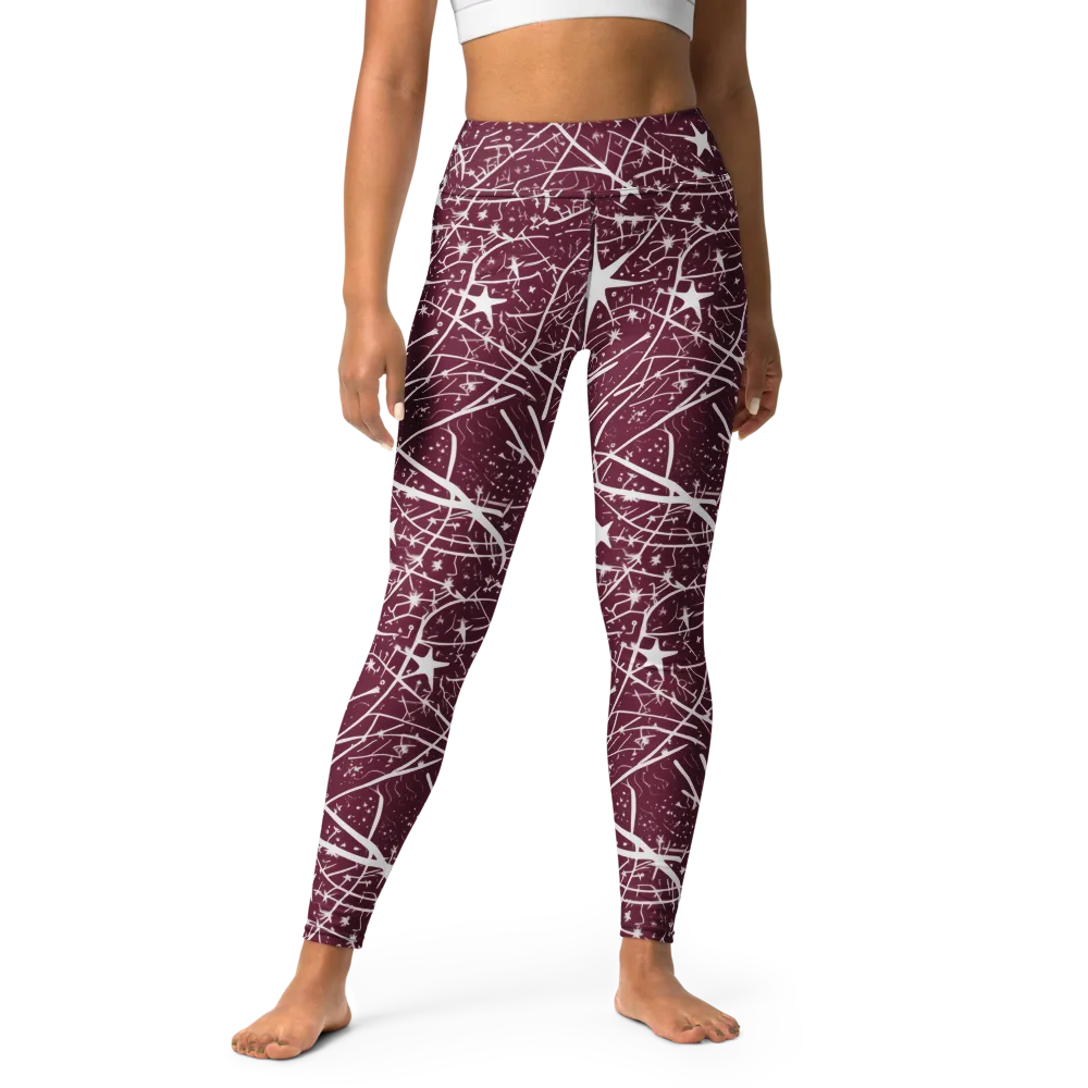 Burgundy Starfield on Yoga Leggings — Front