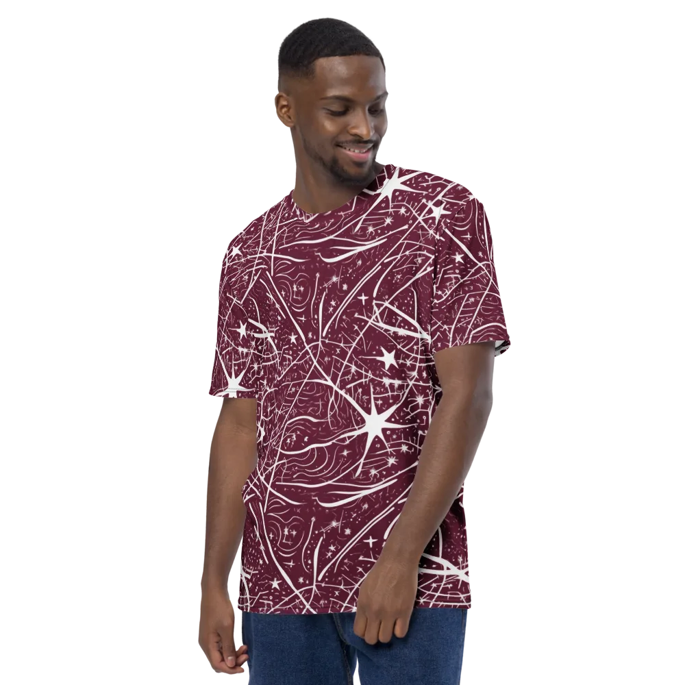 Burgundy Starfield on Men's Crew Neck T-Shirt — Left