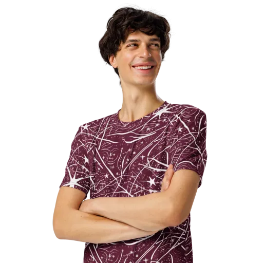 Burgundy Starfield on a Men's Crew Neck T-Shirt