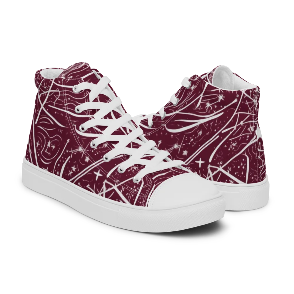 Burgundy Starfield on Men's High Top Canvas Shoes — Right