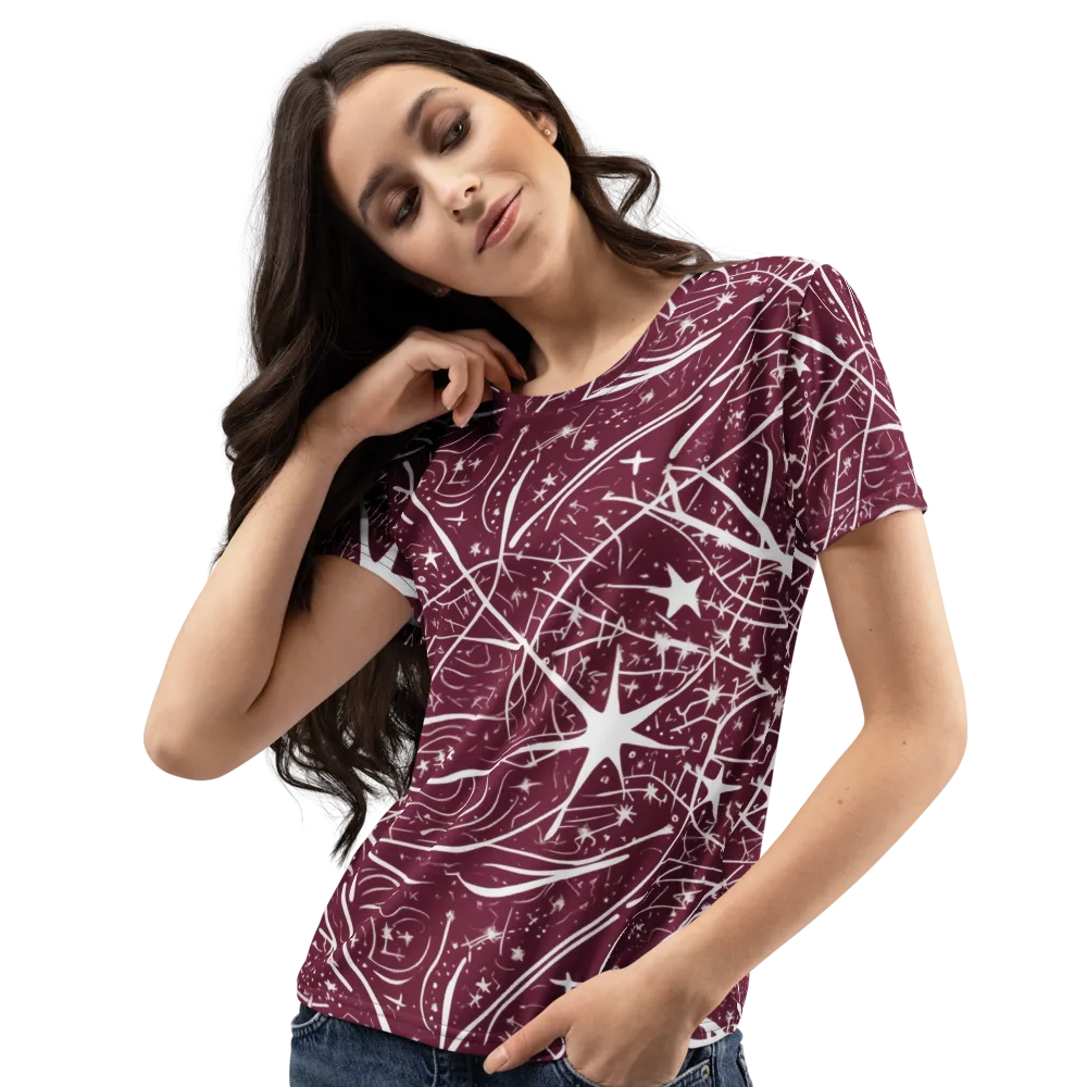 Burgundy Starfield on Women's Crew Neck T-Shirt — Left Front