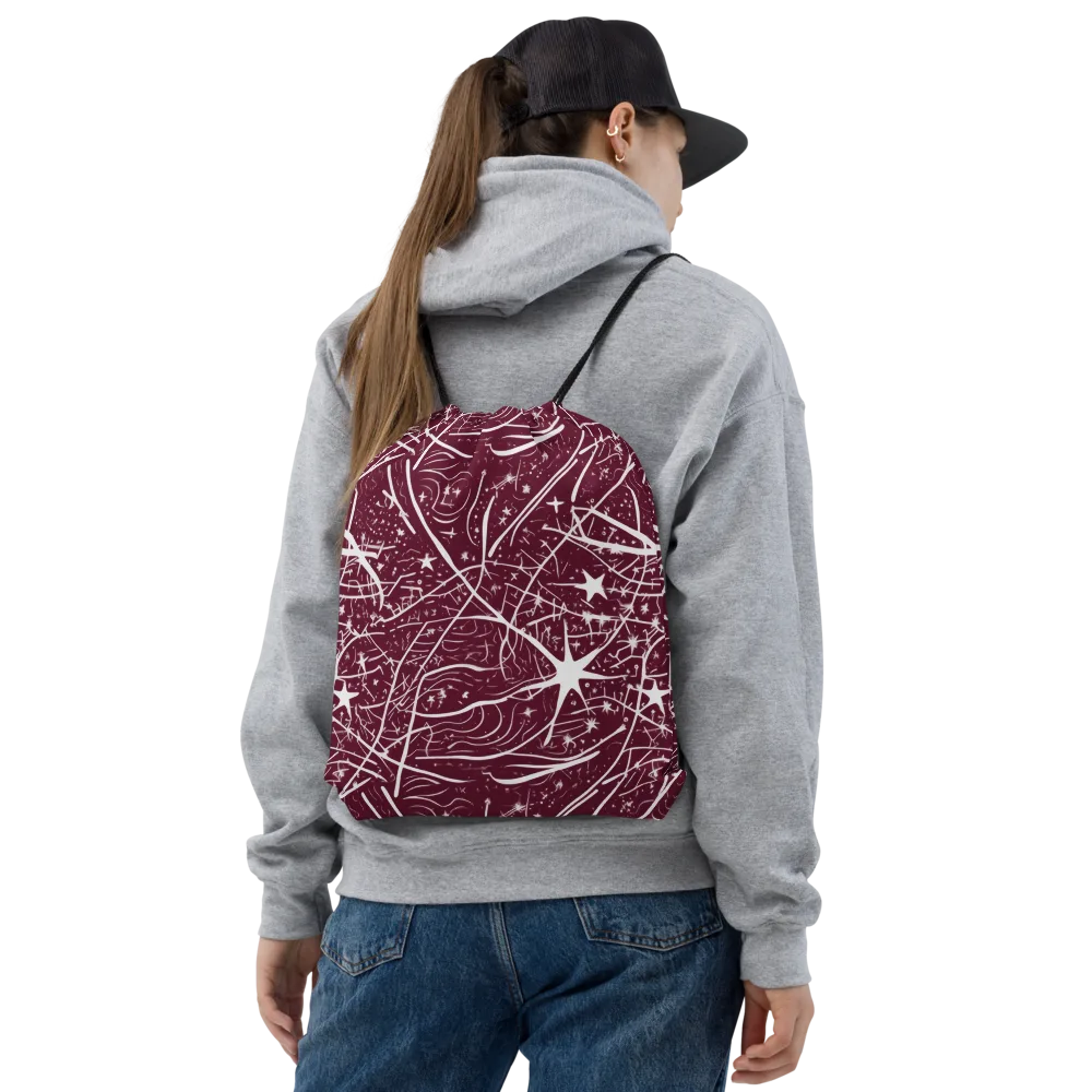 Burgundy Starfield on Drawstring Bag — Front