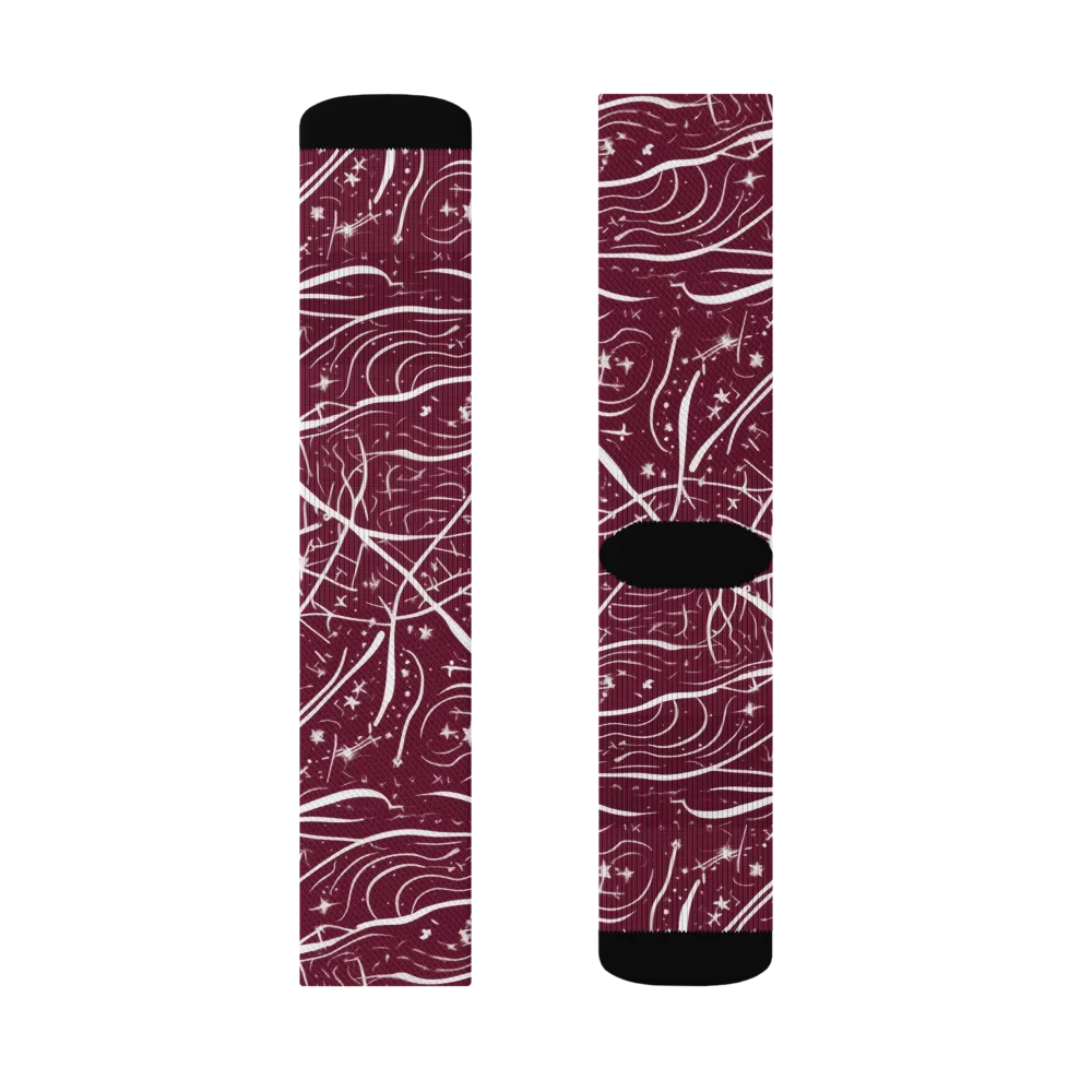 Burgundy Starfield on Socks — Left Sock