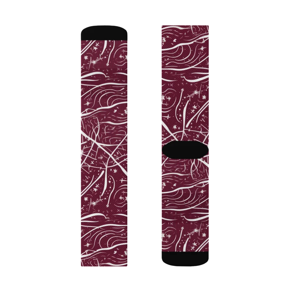 Burgundy Starfield on Socks — Right Sock