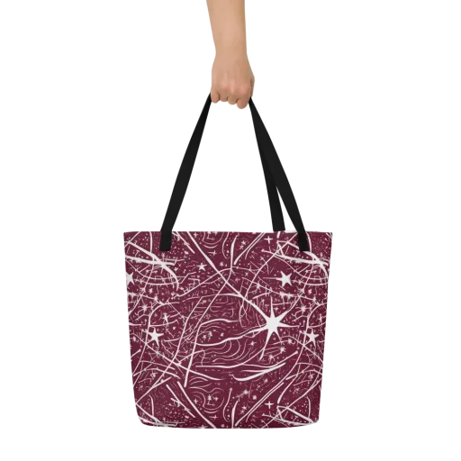 Burgundy Starfield on a Large Tote Bag W/ Pocket