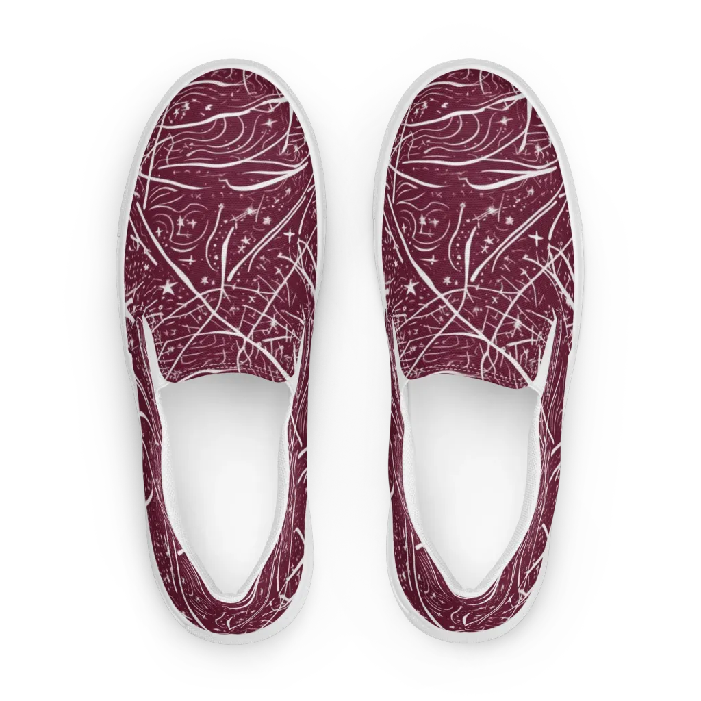 Burgundy Starfield on Women's Slip-On Canvas Shoes — Front