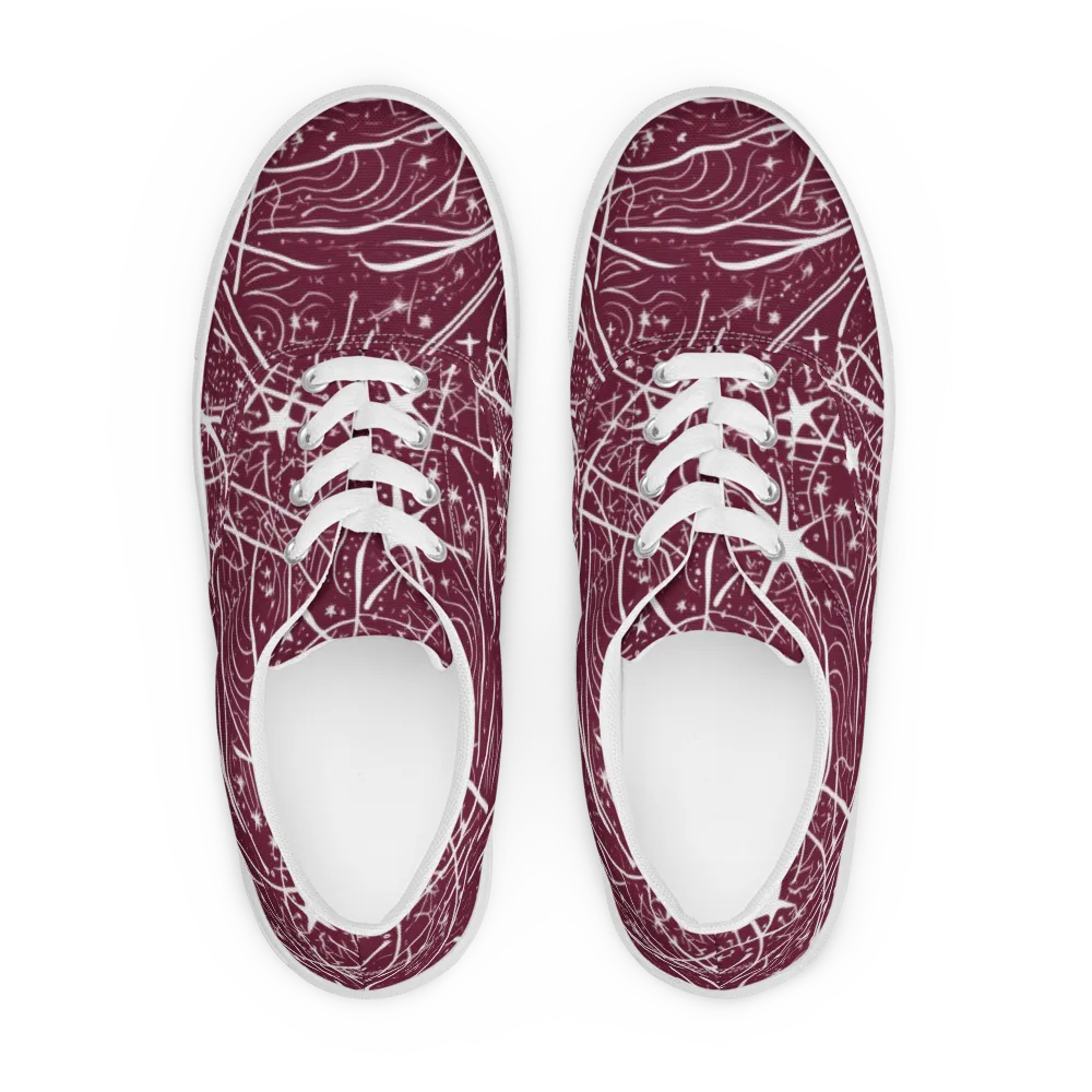 Burgundy Starfield on Men's Lace-Up Canvas Shoes — Front