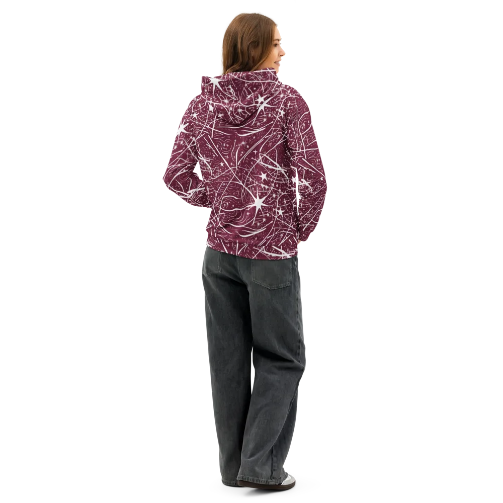 Burgundy Starfield on Cotton Hoodie — Back