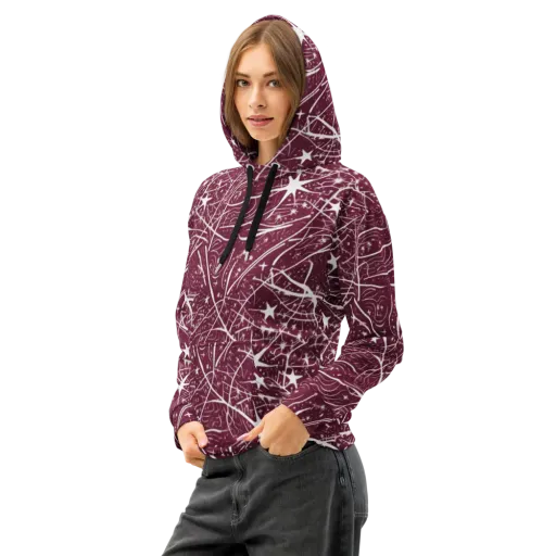 Burgundy Starfield on a Cotton Hoodie