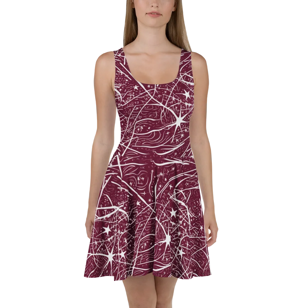 Burgundy Starfield on Skater Dress — Front