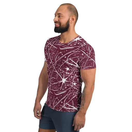 Burgundy Starfield on a Men's Athletic T-Shirt