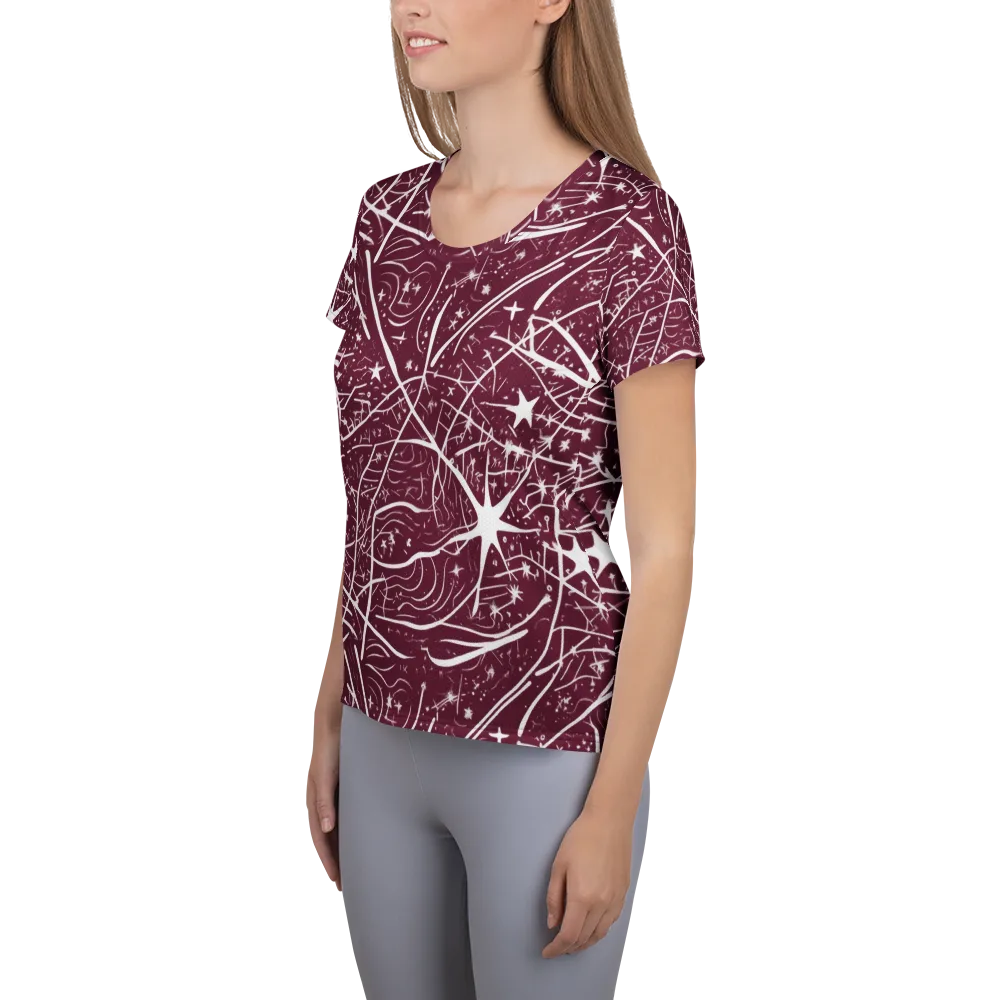 Burgundy Starfield on Women's Athletic T-Shirt — Left