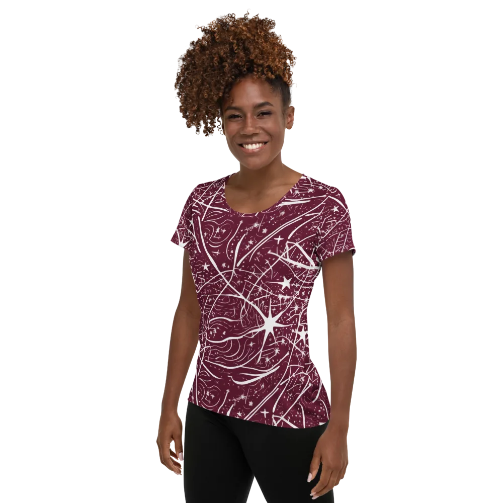 Burgundy Starfield on Women's Athletic T-Shirt — Left