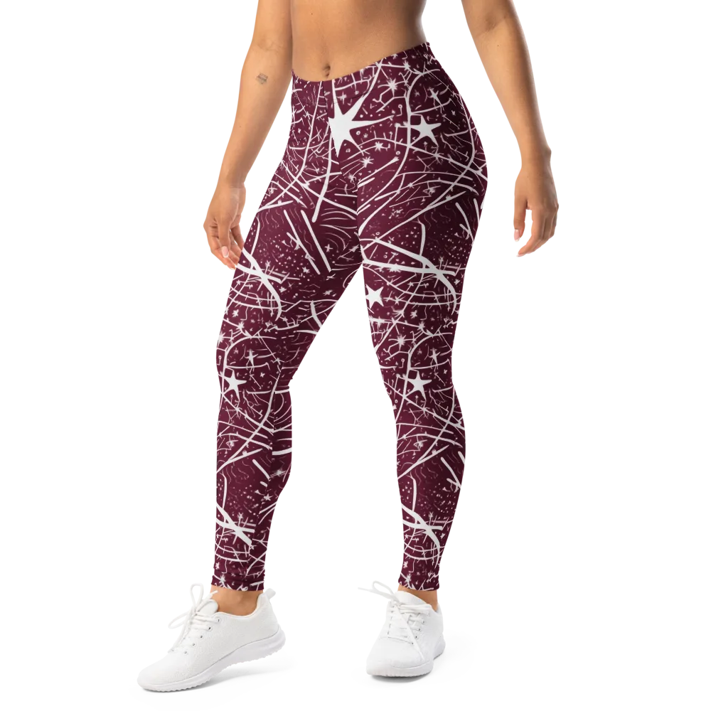 Burgundy Starfield on Leggings — Left Front