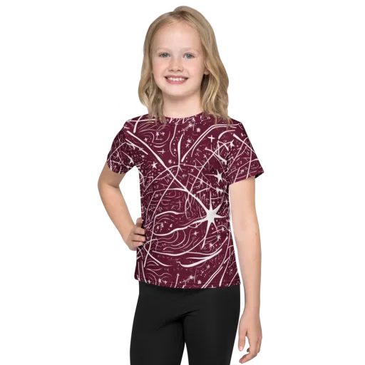 Burgundy Starfield on a Kids Crew Neck T-Shirt