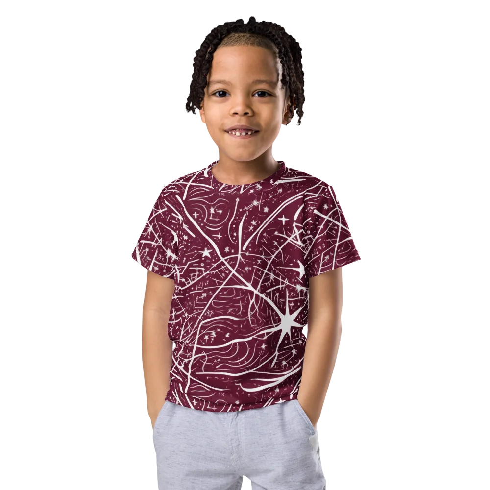 Burgundy Starfield on Kids Crew Neck T-Shirt — Front