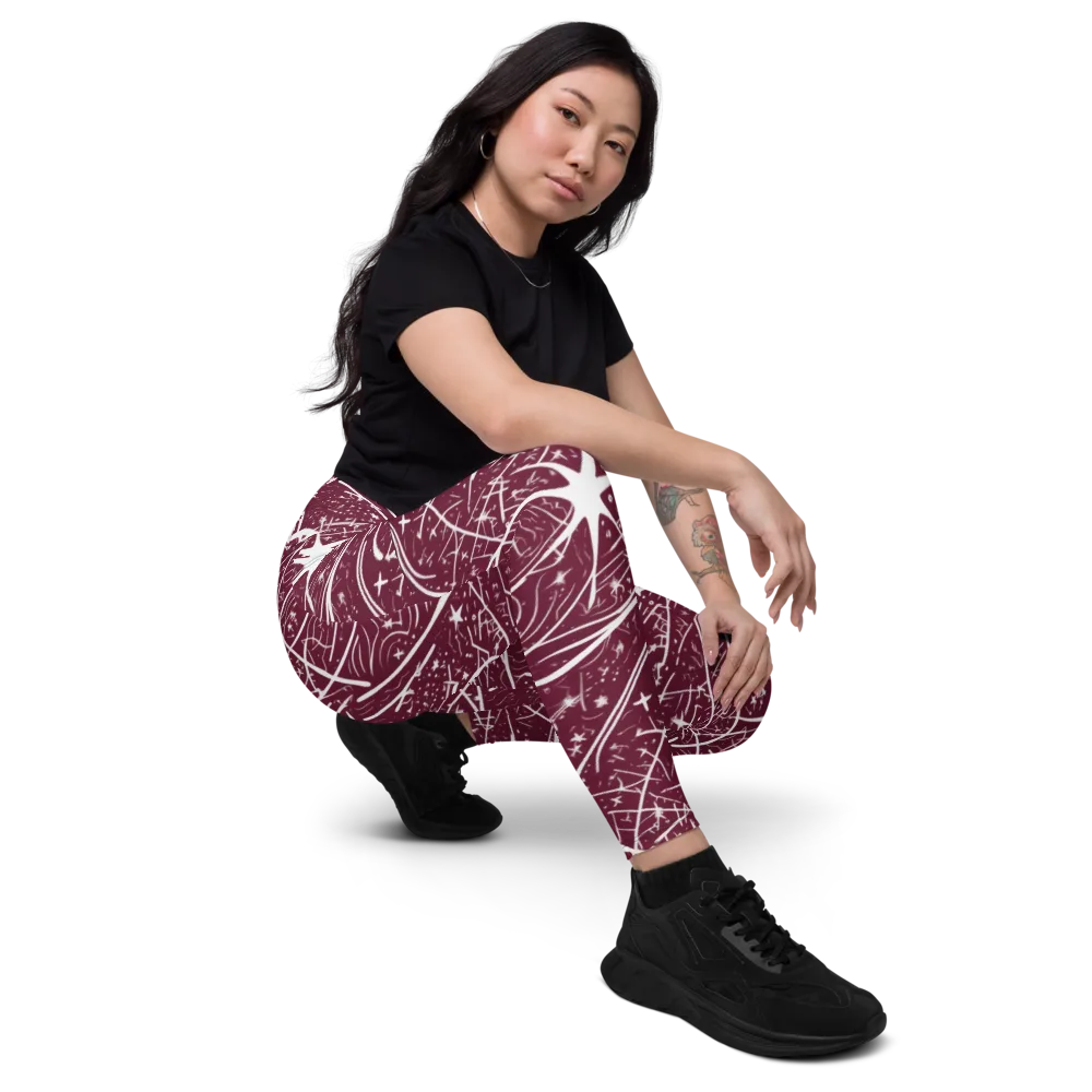 Burgundy Starfield on Leggings with Pockets — Right Front
