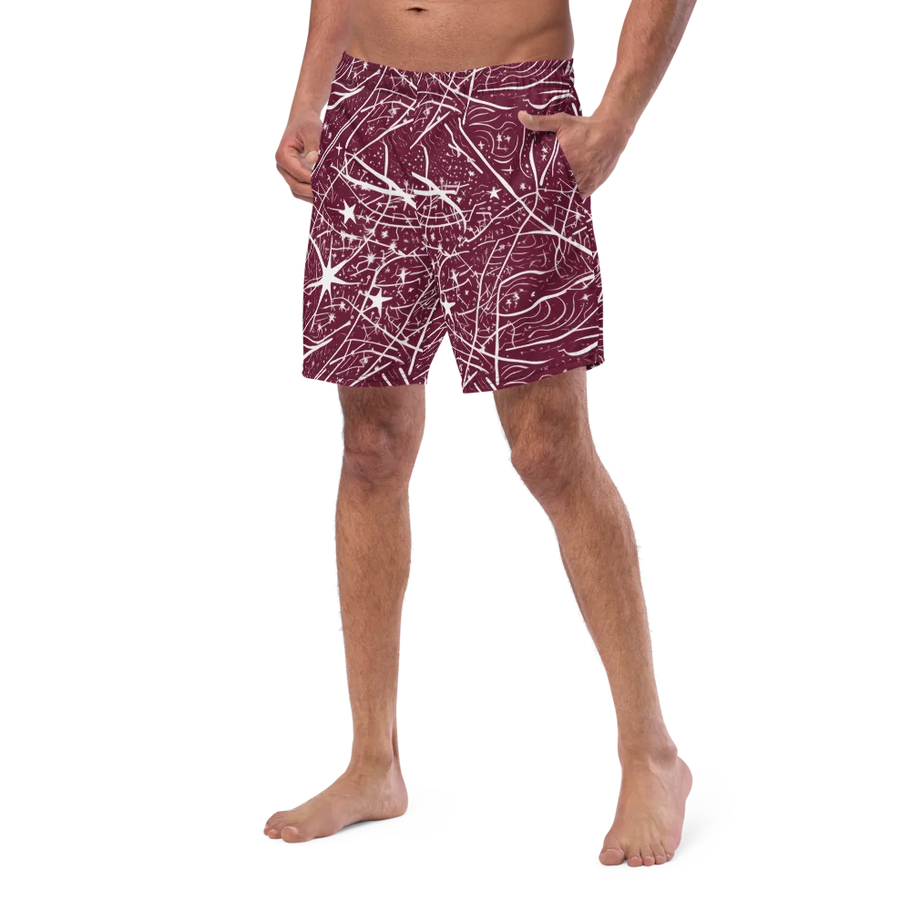 Burgundy Starfield on Swim Trunks — Left Front