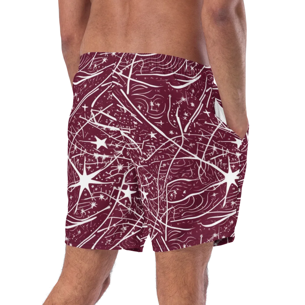 Burgundy Starfield on Swim Trunks — Right Back