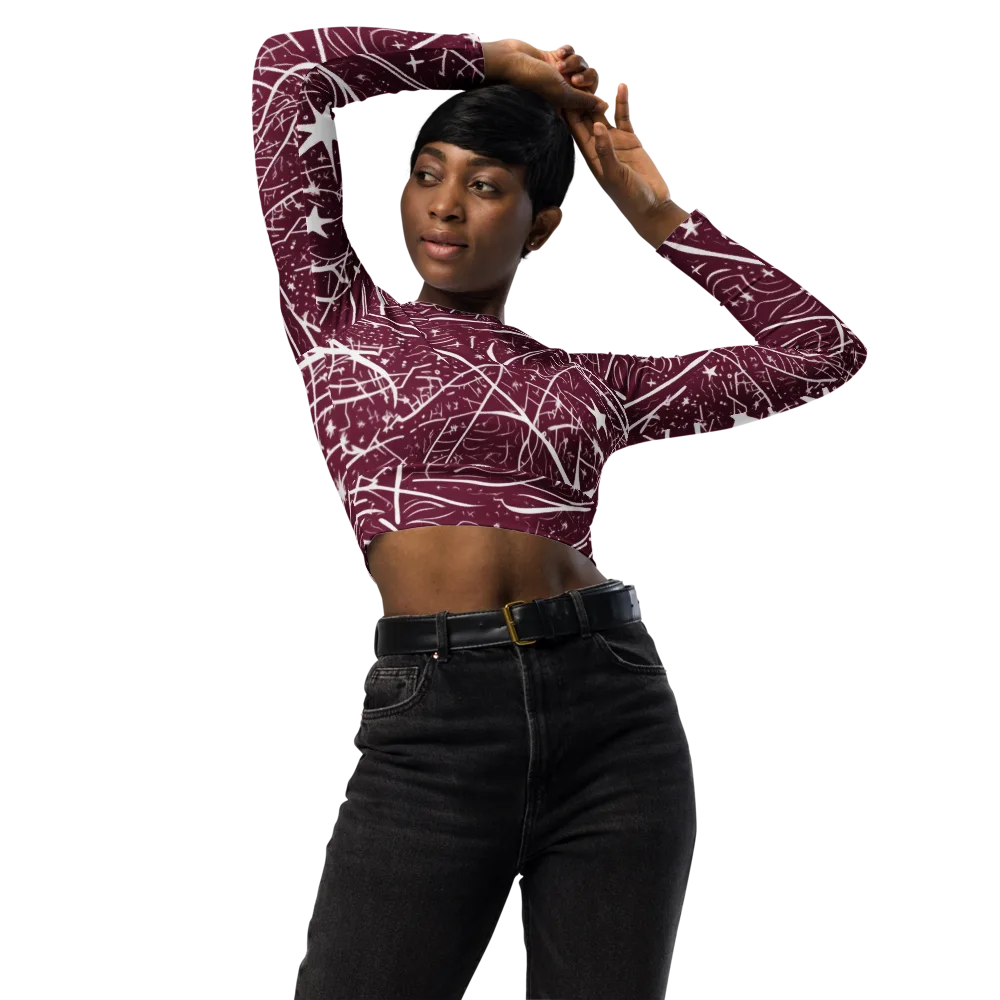 Burgundy Starfield on Long Sleeve Crop Top — Front
