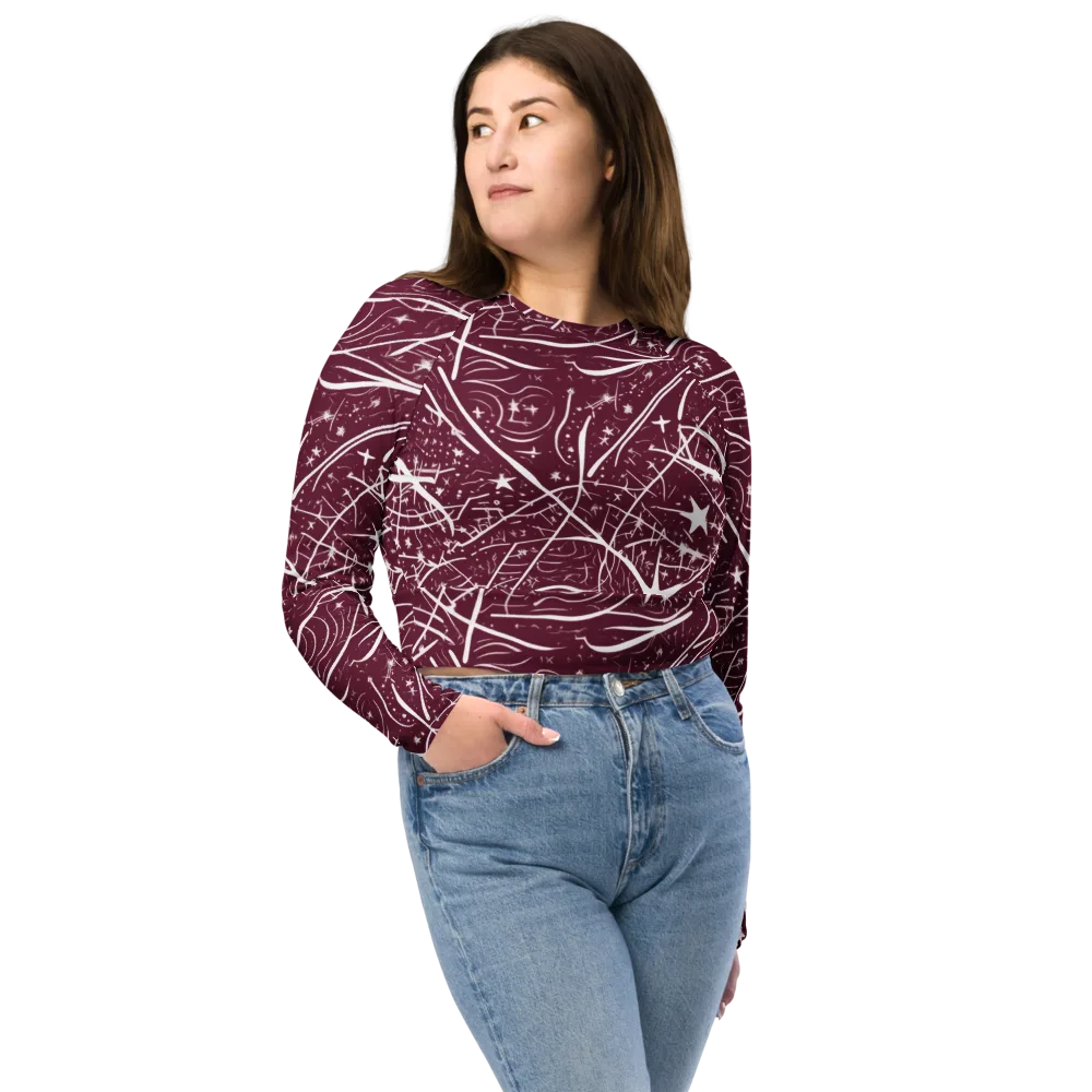 Burgundy Starfield on Long Sleeve Crop Top — Front