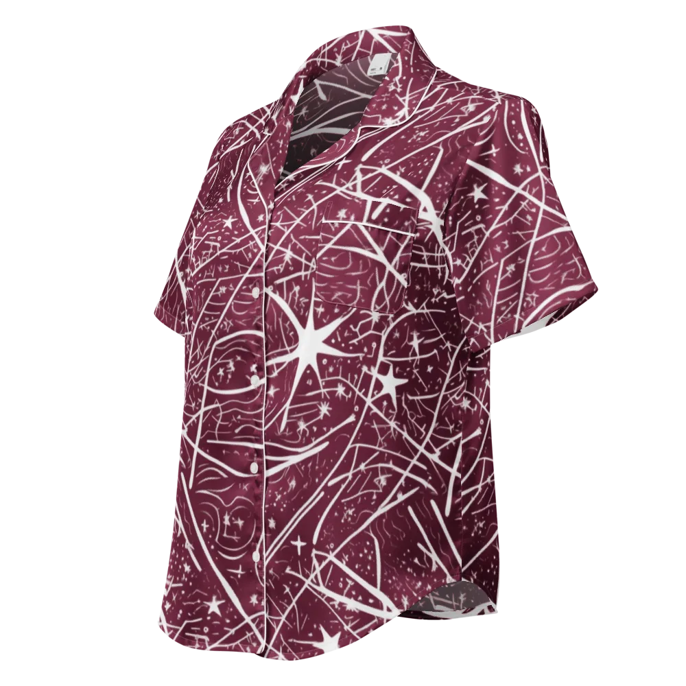 Burgundy Starfield on Women's Short Sleeve Pajama Top — Left Front