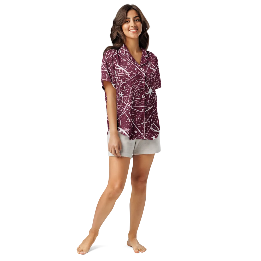 Burgundy Starfield on Women's Short Sleeve Pajama Top — Front