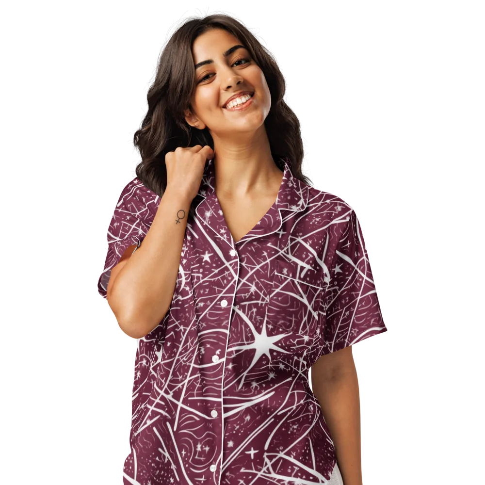 Burgundy Starfield on Women's Short Sleeve Pajama Top — Front
