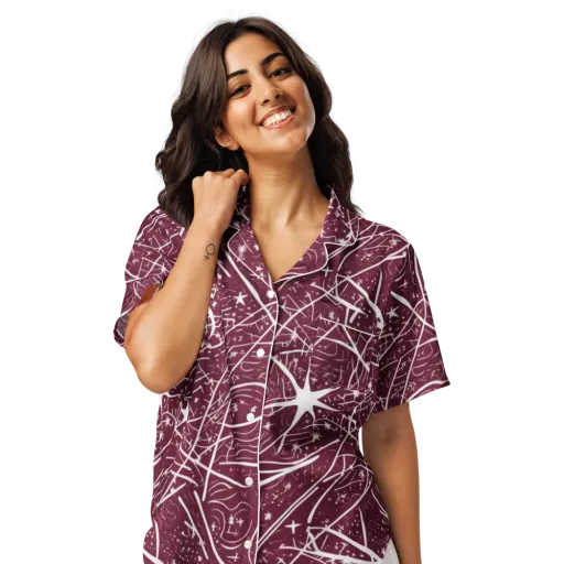 Burgundy Starfield on a Women's Short Sleeve Pajama Top
