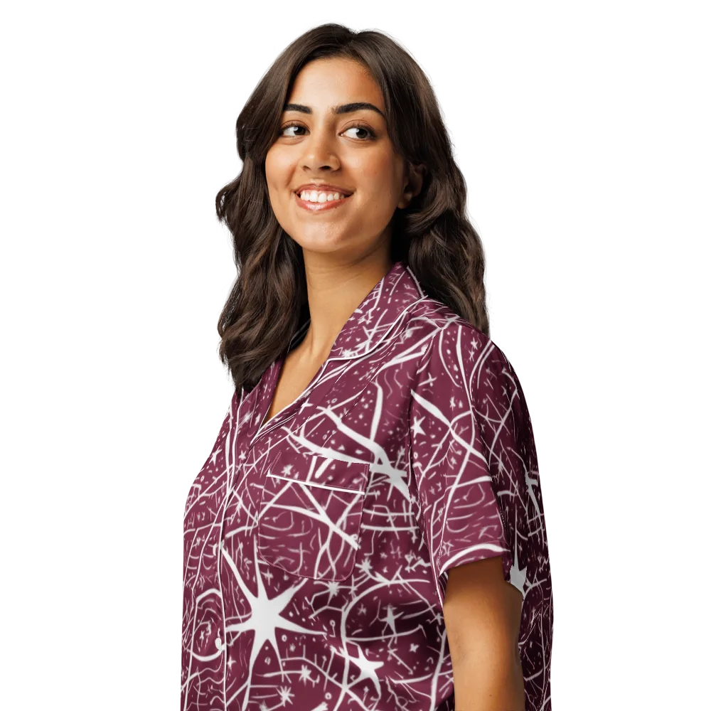 Burgundy Starfield on Women's Short Sleeve Pajama Top — Left Front