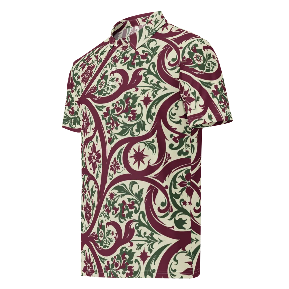 Burgundy Paisley Garden on Men's Slim Fit Polo Shirt — Left Front