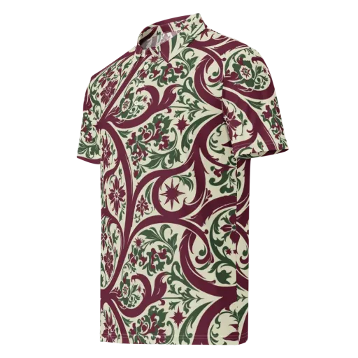 Burgundy Paisley Garden on a Men's Slim Fit Polo Shirt