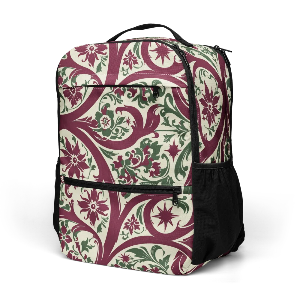 Burgundy Paisley Garden on Utility Backpack — Left Front