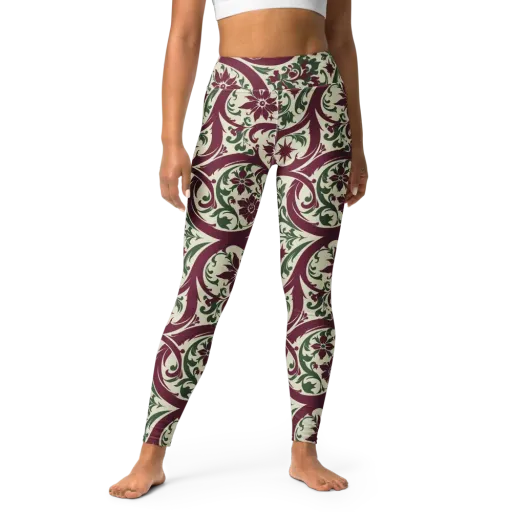 Burgundy Paisley Garden on a Yoga Leggings