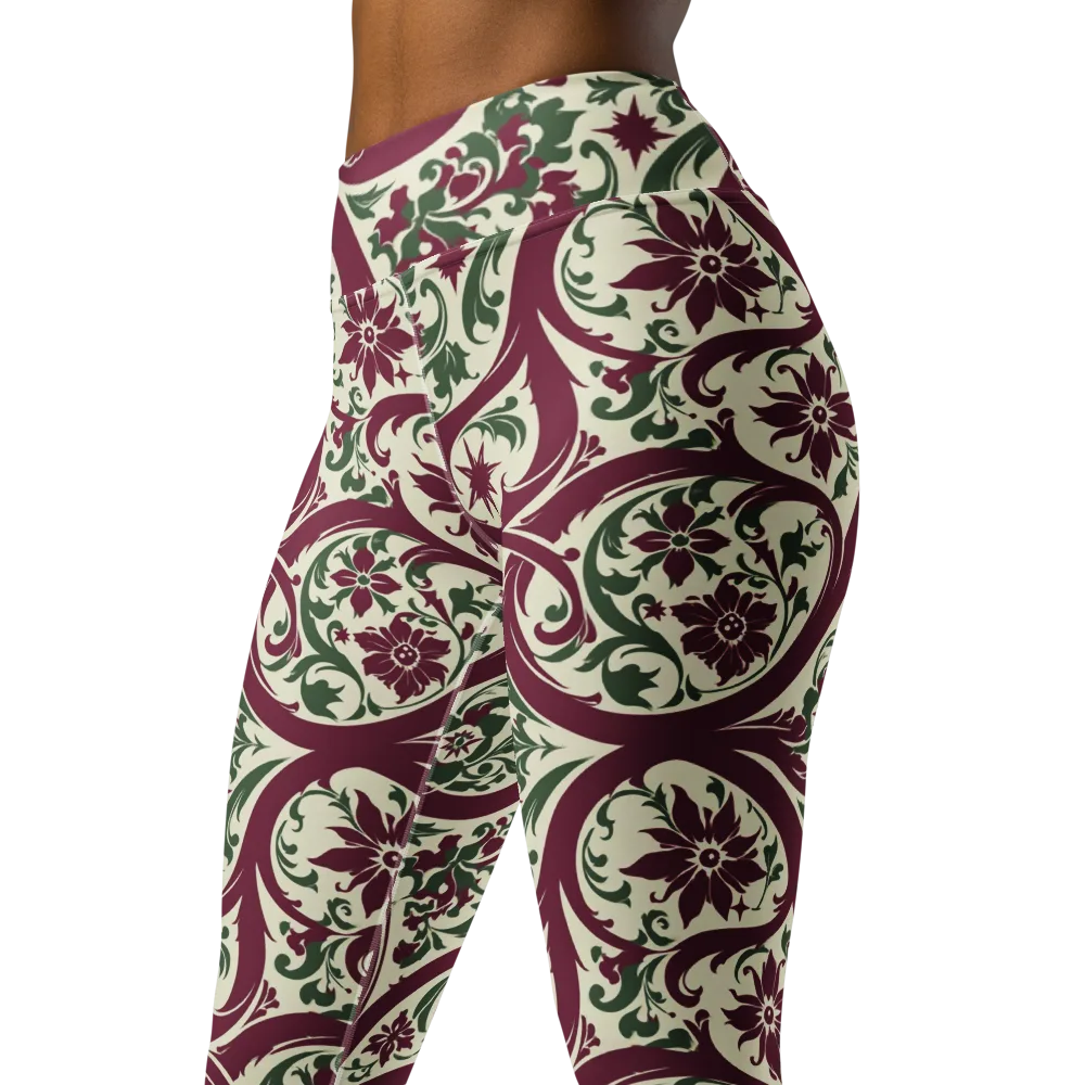Burgundy Paisley Garden on Yoga Leggings — Left Front